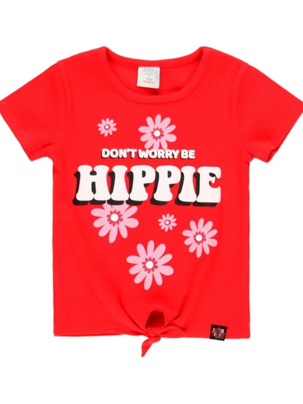 Don't Worry Be Hippie Tie-Front Kids Tee - Red